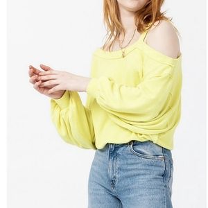 Free People Cold Shoulder Draped Sweatshirt Lemon Chartreuse